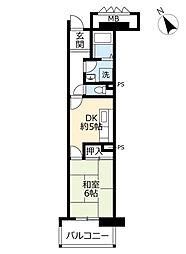 UR都市機構アーバンラフレ星ケ丘9号棟 1DKの間取図画像