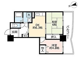 UR都市機構サンクレア池下2号棟 2DKの間取図画像