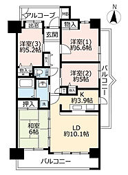 UR都市機構アーバンラフレ虹ケ丘西6号棟 4LDKの間取図画像
