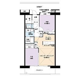 UR都市機構アーバンラフレ虹ケ丘中6号棟 2LDKの間取図画像