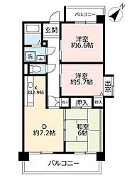 UR都市機構アーバンラフレ虹ケ丘西6号棟 2LDKの間取図画像