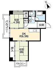 UR都市機構高森台団地108棟 2DKの間取図画像