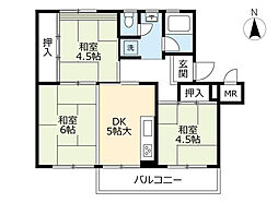 UR都市機構藤山台団地363棟 2LDKの間取図画像