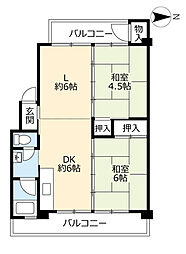 UR都市機構岩成台団地026棟 2LDKの間取図画像