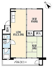 UR都市機構藤山台団地334棟 2LDKの間取図画像