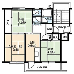 UR都市機構岩成台団地037棟 2DKの間取図画像