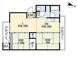 UR都市機構高森台団地016棟 2LDKの間取図画像