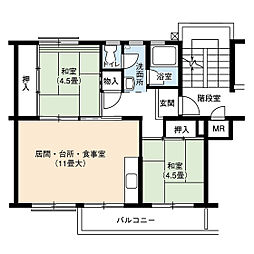 UR都市機構岩成台団地026棟 2LDKの間取図画像