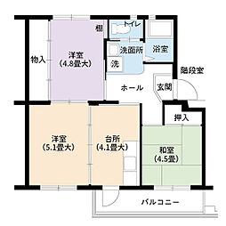 UR都市機構中央台団地209棟 3Kの間取図画像