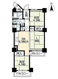 UR都市機構高座台団地102号棟 2LDKの間取図画像