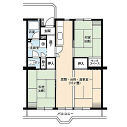 UR都市機構水草団地4号棟 2LDKの間取図画像