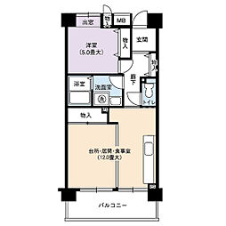 UR都市機構アーバンラフレ志賀2号棟 1LDKの間取図画像