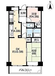 UR都市機構アーバニア志賀公園二番街1号棟 2LDKの間取図画像