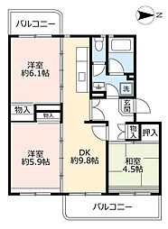 UR都市機構水草団地4号棟 3DKの間取図画像