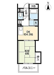 UR都市機構アーバンラフレ志賀6号棟 1DKの間取図画像