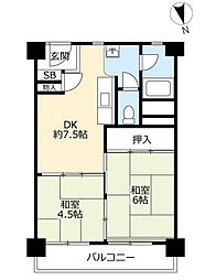 UR都市機構上飯田第二団地2号棟 2DKの間取図画像