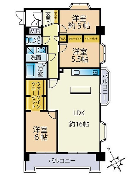 6階南向き3LDK角部屋!