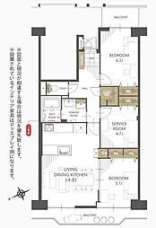 日商岩井リバーサイドマンションB棟 2SLDKの間取図画像
