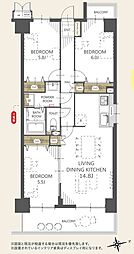 藤和ハイタウン企救丘駅前2 3LDKの間取図画像
