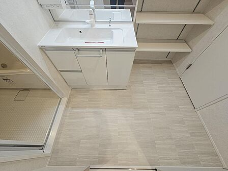 シャワー付き洗面台と、広々とした脱衣場。