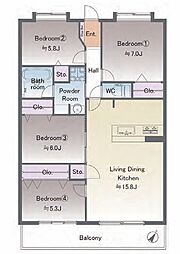 アールフォーレ春の町 4LDKの間取図画像