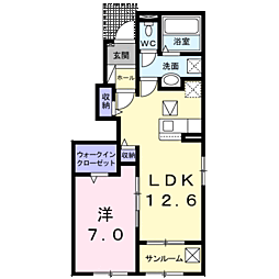 JR小野田線 妻崎駅 徒歩17分の賃貸アパート 1階1LDKの間取り