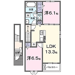 JR小野田線 小野田港駅 徒歩15分の賃貸アパート 2階2LDKの間取り