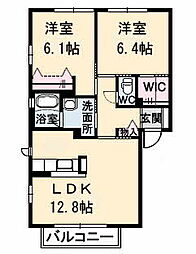 シャーメゾン洛陽　Ｄ棟 2階2LDKの間取り