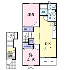 JR小野田線 長門長沢駅 徒歩6分の賃貸アパート 2階2DKの間取り