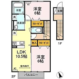 フェリックス小串 2階2LDKの間取り