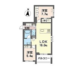 フェリシード　多摩川 3階2LDKの間取り