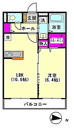 メゾンSHU 3階1LDKの間取り