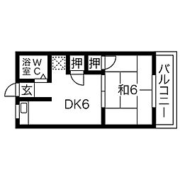 ユニハイツ2 1DKの間取図画像