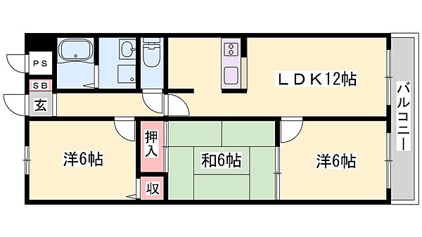 兵庫県揖保郡太子町東出(賃貸マンション3LDK・3階・65.00㎡)の写真 その2