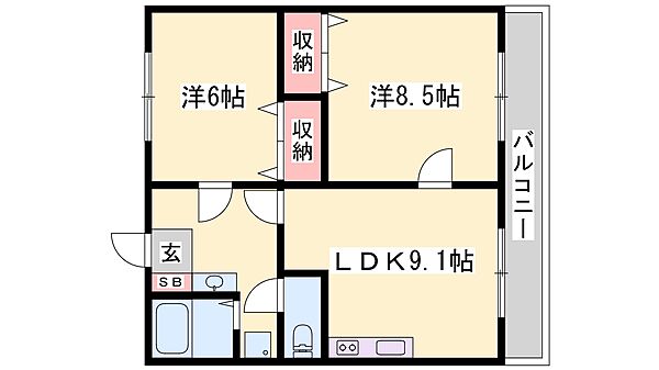 兵庫県姫路市網干区坂出(賃貸マンション2LDK・1階・52.99㎡)の写真 その2