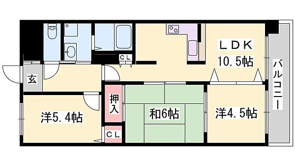 兵庫県姫路市飾磨区三宅１丁目(賃貸マンション3LDK・2階・55.66㎡)の写真 その2