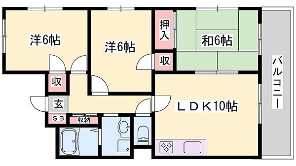 兵庫県姫路市北今宿２丁目(賃貸マンション3LDK・2階・61.61㎡)の写真 その2