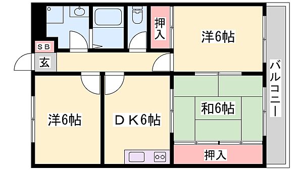 兵庫県姫路市青山西３丁目(賃貸マンション3DK・4階・57.00㎡)の写真 その2