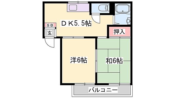 兵庫県小野市中町(賃貸アパート2DK・2階・34.45㎡)の写真 その2