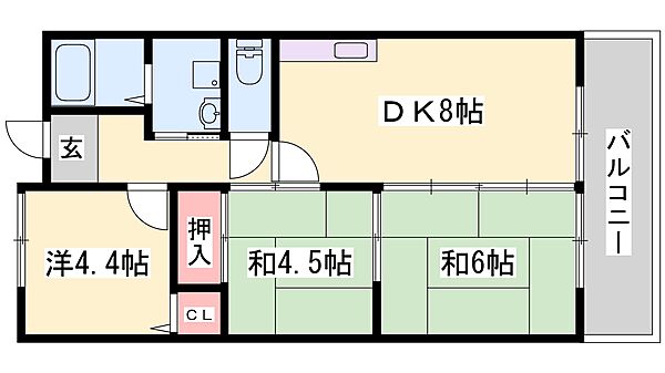 兵庫県姫路市三左衛門堀西の町(賃貸マンション3DK・4階・51.80㎡)の写真 その2