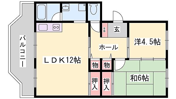 兵庫県姫路市新在家４丁目(賃貸マンション2LDK・1階・54.74㎡)の写真 その2