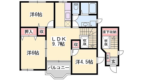 兵庫県加東市下滝野１丁目(賃貸アパート3LDK・2階・65.57㎡)の写真 その2