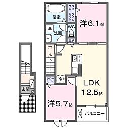 JR東海道・山陽本線 土山駅 徒歩25分の賃貸アパート 2階2LDKの間取り