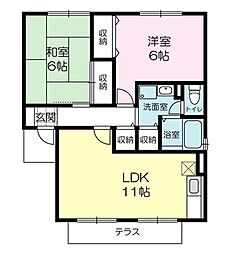 ルクプルFC棟 2DKの間取図画像