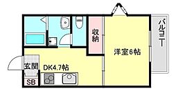 カルムリー春日野 1DKの間取図画像