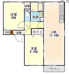 ルシエルたきの 2LDKの間取図画像