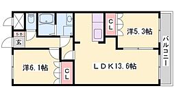 ハーヴェストリエゾン 2LDKの間取図画像