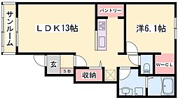 サンリット福崎2 1LDKの間取図画像