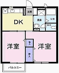 クリサンテ・ピーヌスA棟 2DKの間取図画像