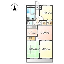 ソフィア花北 3DKの間取図画像